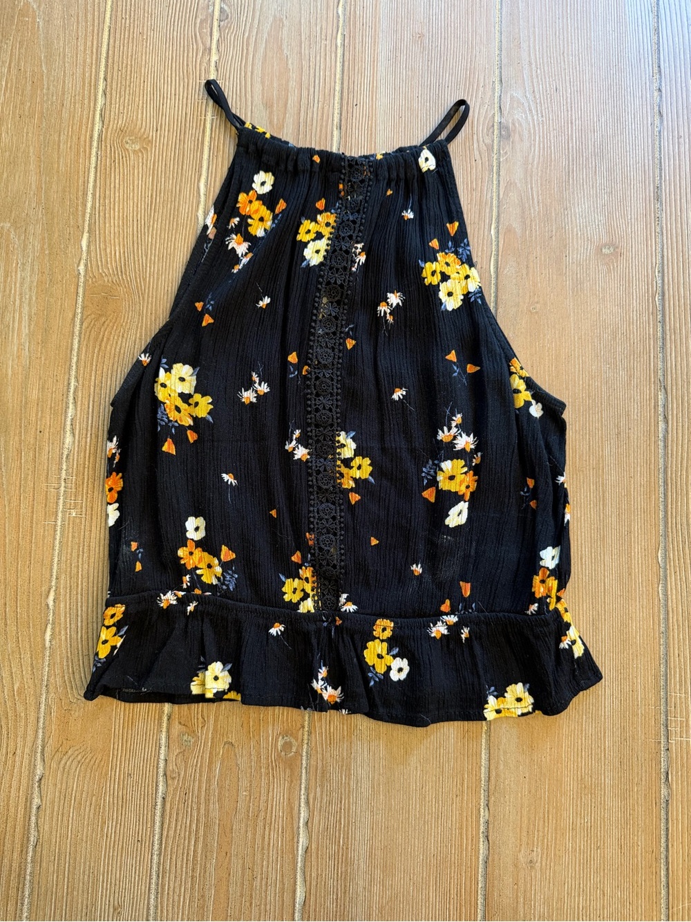 H&M Black Floral Halter Crop Top- Divided